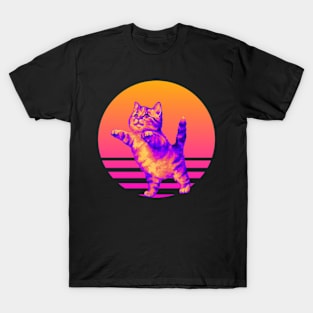 Playful Cat Retro Sunset T-Shirt